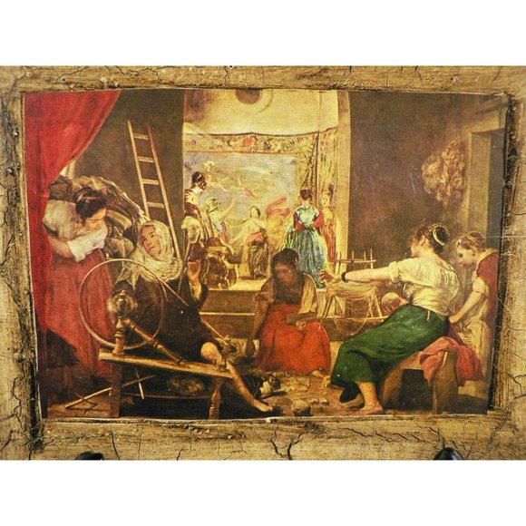 Velazquez Art Print Decoupage & Antiqued Finish on Wood Panel the Women Spinners - Picture 11 of 12